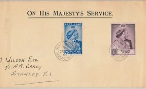 49311 - FALKLAND - POSTAL HISTORY - SILVER WEDDING issue COVER not FDC 1949