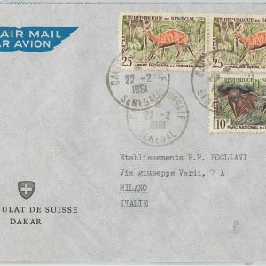 59358 -  SENEGAL - POSTAL HISTORY:  COVER to ITALY - 1961  - ANIMALS
