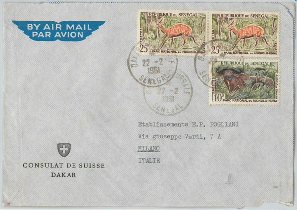 59358 -  SENEGAL - POSTAL HISTORY:  COVER to ITALY - 1961  - ANIMALS