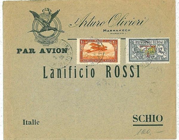 14781 - MAROC - POSTAL HISTORY - COVER TO ITALY - TRAIN Postmark MARRAKECH -