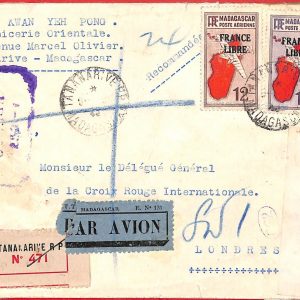 aa4647 - MADAGASCAR - POSTAL HISTORY - Registered AIRMAIL COVER to UK 1943