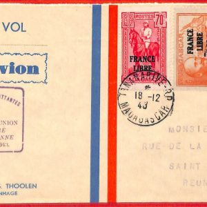 aa4648 - POSTAL HISTORY - First Flight COVER:  MADAGASCAR to REUNION 1943 Mu 122