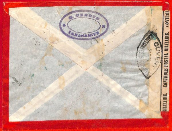 aa4650 - MADAGASCAR - POSTAL HISTORY - Censored COVER to FRANCE 1944 Forwarded - immagine 2
