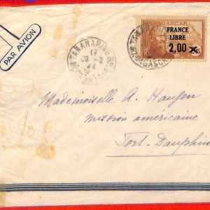 aa4656 - MADAGASCAR - POSTAL HISTORY - CENSORED  AIRMAIL  COVER  1944