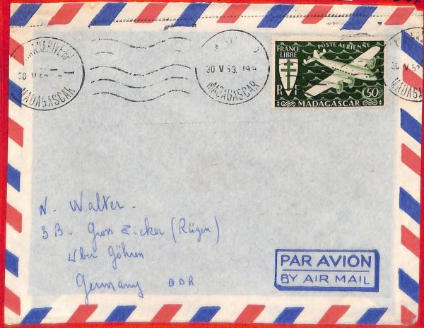 aa4657 - MADAGASCAR - POSTAL HISTORY -  AIRMAIL  COVER to GERMANY  1953