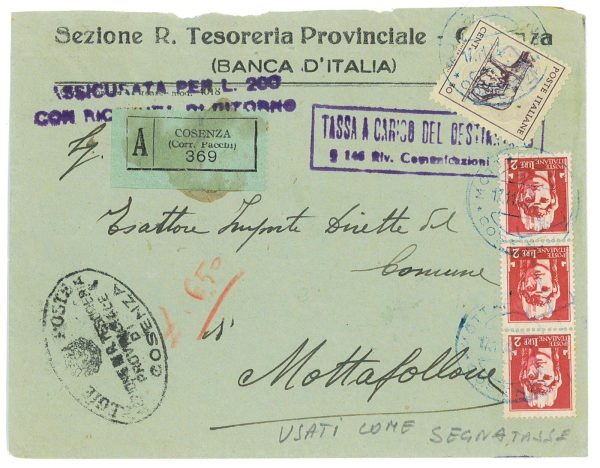 P4412 - LUOGOTENENZA, FRANCOBOLLI USATI COME SEGNATASSE. MOLTO DECORATIVA E RARA