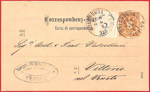 aa0403 - AUSTRIA - POSTAL HISTORY - Stationery Card from TRISTE to V VENETO 1885