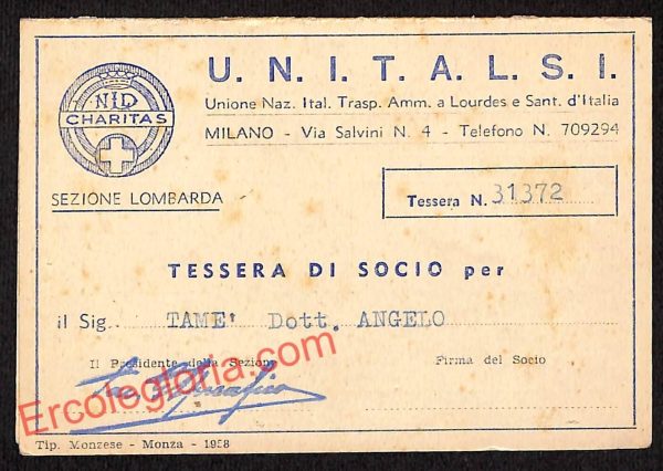 ag9274 - TESSERA DI SOCIO - Milano - Charitas