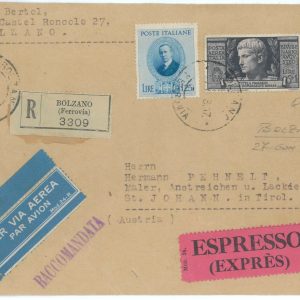 P 1106 - ITALIA REGNO , AUGUSTO 5 LIRE PA 110 + MARCONI 1,25 SU BUSTA 1932