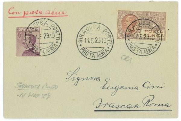 P 1120 - ITALIA REGNO  , 1929, INCONSUETA LETTERA CON PA 3 A.