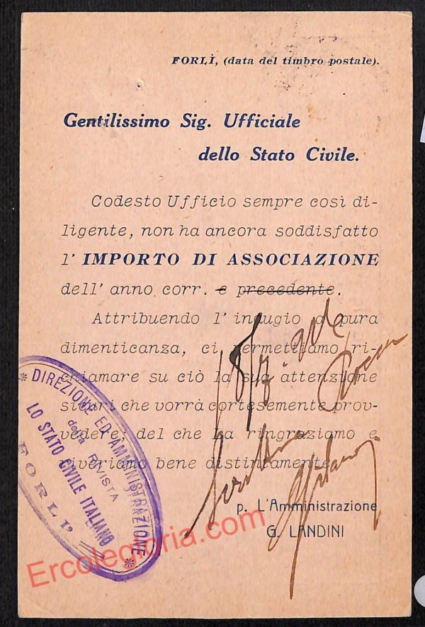 ag0406 - CARTOLINA D'EPOCA - Forlì Città - ''Lo Stato Civile Italiano'' - immagine 2